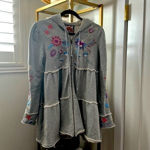 Johnny Was Size Small hooded zip up embroidered dress/top with pockets